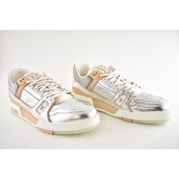 Louis Vuitton Metallic Silver Beige White Low Top Trainer Sneaker UK 9 US 10 11 - Picture 4 of 16